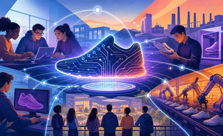 Ilustração conceitual de startups e indústria conectadas pelo Inova Franca