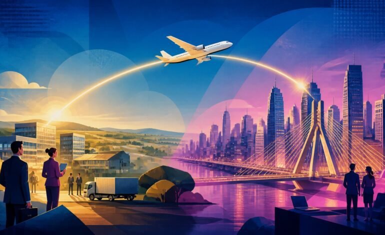 Ilustração conceitual da conexão aérea entre Ribeirão Preto e São Paulo