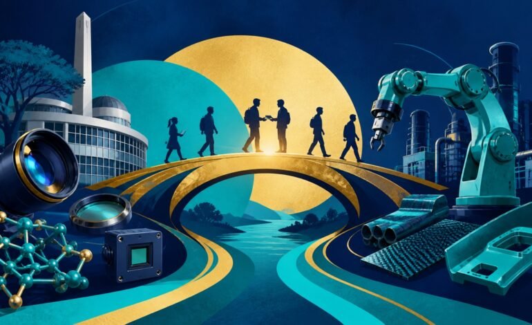 Ilustração conceitual de ciência, tecnologia e indústria em São Carlos
