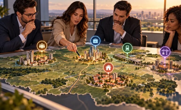 Mapa do interior paulista com indicadores de população, emprego e infraestrutura urbana