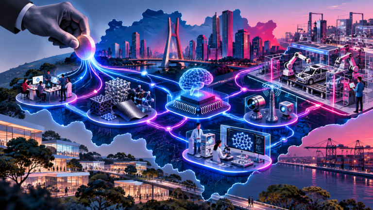 Ilustração conceitual de pesquisa e indústria do futuro no estado de São Paulo