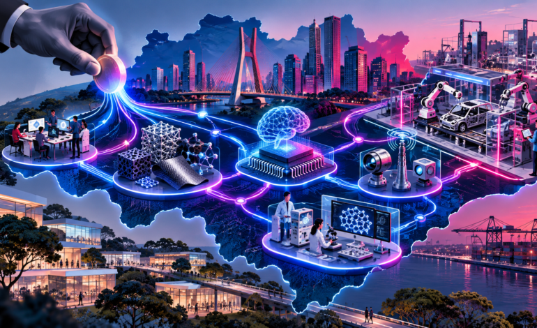 Ilustração conceitual de pesquisa e indústria do futuro no estado de São Paulo
