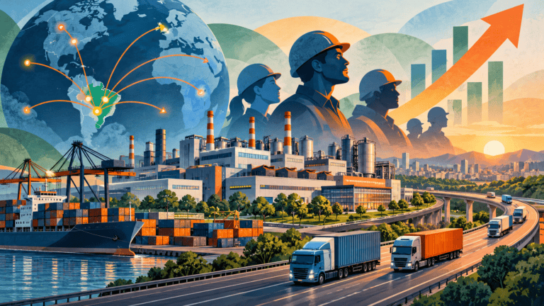 Ilustração conceitual de indústria, empregos e exportações em Sorocaba